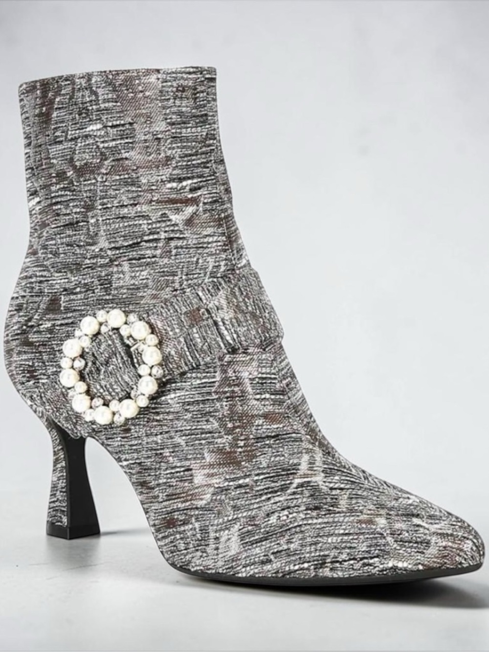 Alex Marie MARILYN Metallic Print Pearl Buckle Ornament Dress Booties